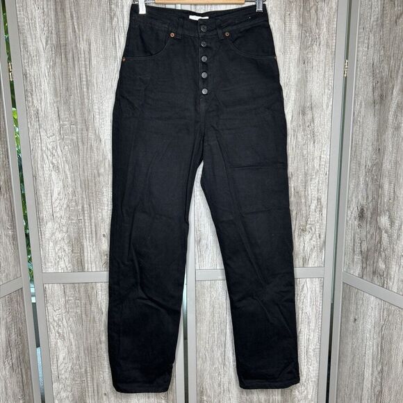 Decade Studio Jeans Size 30 Black Color Button Fly 100% Cotton High Rise - Picture 2 of 8